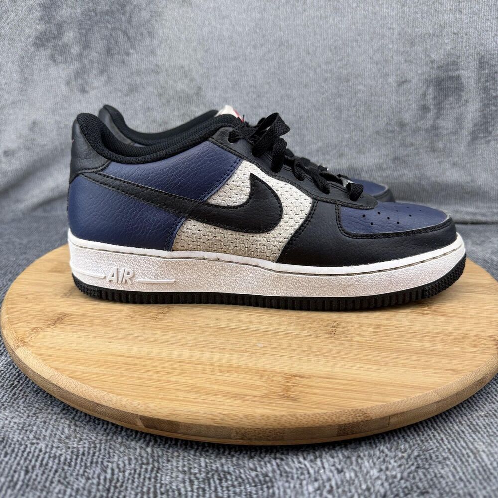 Nike Air Force 1 Low Shoes Youth Size 6Y Blue Black Leather HJ9201-400 Sneakers